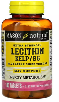 Mason Natural Extra Strength Lecithin Kelp/B6 Plus Лецитин з морськими водоростями Вітаміном В6 та яблучним оцтом 100 таблеток 1118708 фото