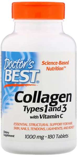 Doctor's Best, Collagen Types 1 and 3 with Vitamin C, 1,000 mg, 180 Tablets (DRB-00204) 624088 фото