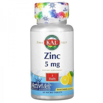KAL Zinc Sweet Lemon 5 mg Цинк со вкусом лимона 60 мини-таблеток 776737 фото