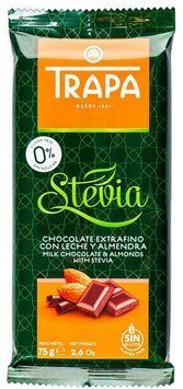 Шоколад Trapa Stevia молочний з мигдалем 75 г (DL17570) 632364 фото