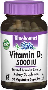 Bluebonnet Nutrition Vitamin D3, 5000 IU, 60 Vegetable Capsules (BLB0368) 659837 фото
