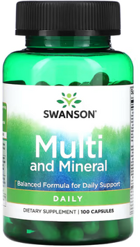 Swanson Multi and Mineral Daily Комплексні та мікроелементи 100 капсул 1118156 фото