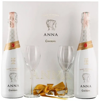 Ігристе вино Codorniu Anna Blanc de Blancs Brut Reserve біле брют 1.5 л (2 шт. по 0.75 л) + два келихи (BWR8164) 1218845 фото