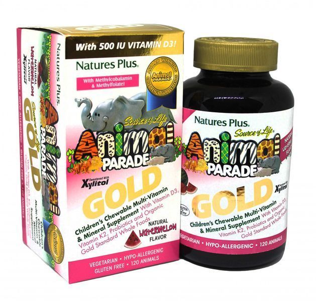 Natures Plus Animal Parade Gold 120 chewables Мультівітаміни для дітей, смак кавуна 492005 фото