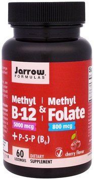 Jarrow Formulas Methyl B-12 & Methyl Folate 5000 mcg / 800 mcg 60 Lozenges Cherry Flavor Метілфолат і метил B-12 534517 фото