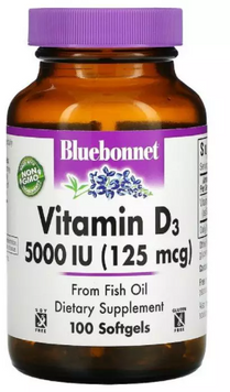 Bluebonnet Nutrition Vitamin D3 Витамин D3 5000IU (125 мкг) 100 желатиновых капсул 1052414 фото