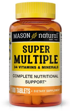 Mason Natural Super Multiple 34 Vitamins and Minerals Натуральний Комплекс Супер Мультивітаміни та мінерали, 100 таблеток 1118710 фото