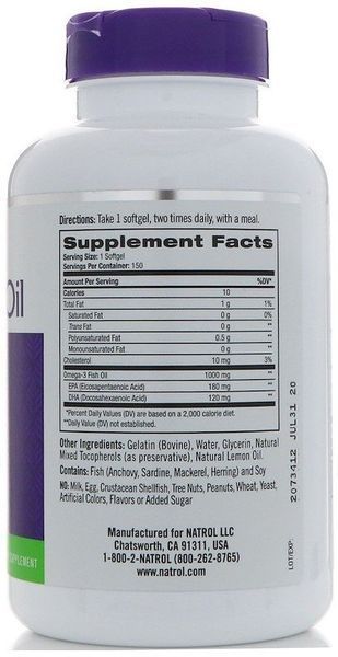 Natrol Omega-3 1000 mg, 90 Softgels (NTL-00928) 655293 фото