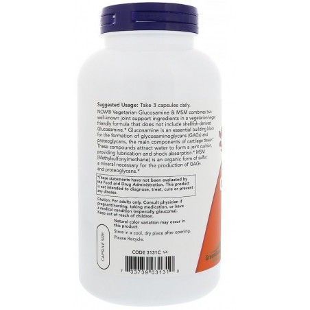 Now Foods Vegetarian Glucosamine & MSM, 240 Veg Capsules (NOW-03131) 641238 фото