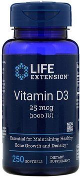 Life Extension Vitamin D3, 25 mcg (1.000 IU), 250 Softgels (LEX-17512) 660848 фото