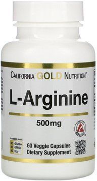 California Gold Nutrition L-Arginine, AjiPure, 500 mg, 60 Veggie Caps 653527 фото