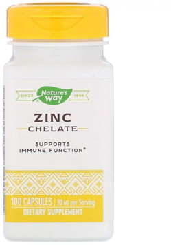Nature's Way, Zinc Chelate, 30 mg, 100 Capsules (NWY-41091) 606571 фото