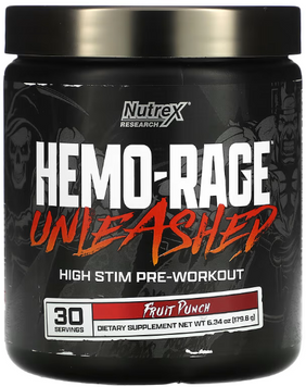 Передтренувальний комплекс Nutrex Hemo-Rage Unleashed 180 g / 30 servings / Fruit Punch 1112761 фото