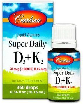 Carlson Labs Liquid Vitamins Super Daily D3+K2 50 mcg (2,000 IU) & 45 mcg 0.34 fl oz (10.16 ml) Витамин D3 и Витамин К2 552378 фото