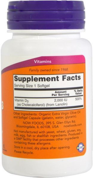 NOW Foods Vit D3 2000 IU 120 SGELS Вітамін D3 523356 фото