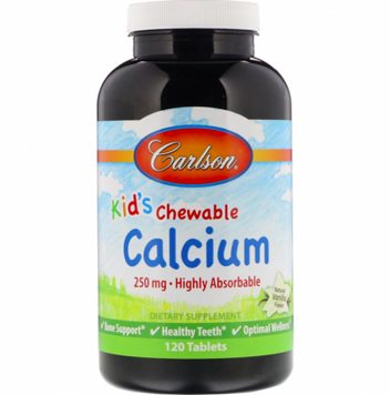 Carlson Labs Kid's Chewable Calcium 250 mg 120 Tabs Natural Vanilla Flavor Жевательный кальций для детей 552370 фото