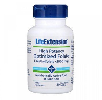 Life Extension High Potency Optimized Folate 5000 mcg 30 Veggie Tabs Фолат оптимизированный 534601 фото