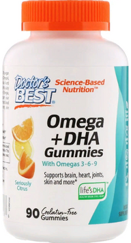 Doctor's Best, Omega+ DHA, Seriously Citrus, 90 Gummies (DRB-00506) 624099 фото