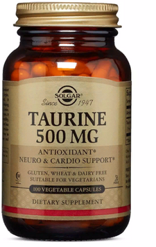 Solgar Taurine, 500 mg, 100 Vegetable Capsules (SOL-02701) 648602 фото