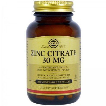 Solgar Zinc Citrate, 30 mg Солгар Цитрат цинка 30 мг, 100 капсул 719227 фото