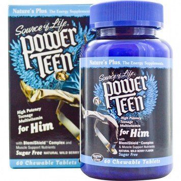 Natures Plus Power Teen for him 60 chewables Мультивитамины для парней, вкус лесных ягод 492016 фото