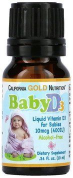 California Gold Nutrition Baby Vitamin D3 Liquid 400 МЕ Жидкий витамин D3 для детей 10 мл 893719 фото