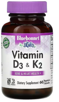Bluebonnet Nutrition Vitamins D3 & K2 Витамины D3 и K2 60 вегетарианских капсул 1052416 фото