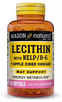 Mason Natural Lecithin With Kelp/Vitamin B 6 Plus Cider Vinegar Лецитин з водоростями Вітаміном B6 та яблучним оцтом 100 гелевих капсул 1118712 фото