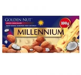 Шоколад Millennium Golden Nut білий з мигдалем та кокосовою стружкою 100 г (4820240031482) 1175509 фото