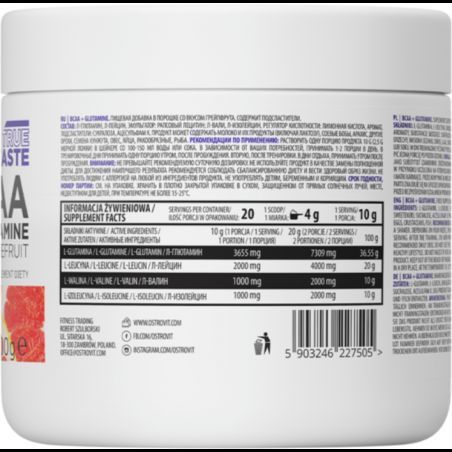 Амінокислота для спорту OstroVit BCAA + Glutamine 200 g / 20 servings / grapefruit 1073992 фото