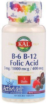 KAL B-6 B-12 Folic Acid Berry 60 Micro Tablets (CAL-65185) 575902 фото