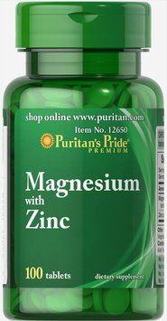 Puritan's Pride Magnesium with Zinc 100 tabs 443522 фото