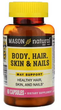 Mason Natural Body, Hair, Skin & Nails Формула для тела, волос, кожи и ногтей 60 капсул 1118670 фото