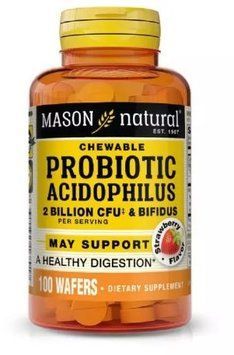Mason Natural Probiotic Acidophilus With Bifidus Strawberry flavour Пробіотики 2 млд ДЕЯКЕ 100 жувальних таблеток 993722 фото