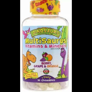 Kal MultiSaurus Dinosaurs Мультивитамины и минералы для детей со вкусом ягод, апельсина и винограда 90 жевательных конфет 927040 фото