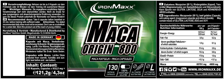 Бустер тестостерону IronMaxx Maca Origin 800 130 capsule's 939225 фото