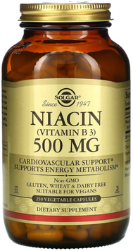 Solgar Niacin Vitamin B3 500 мг Ниацин Витамин B3 250 капсул на растительной основе 1052584 фото