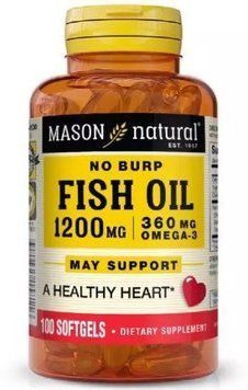 Mason Natural Fish Oil & Omega 3 1200/360 mcg Рыбий жир и Омега 3 100 гелевых капсул 993723 фото