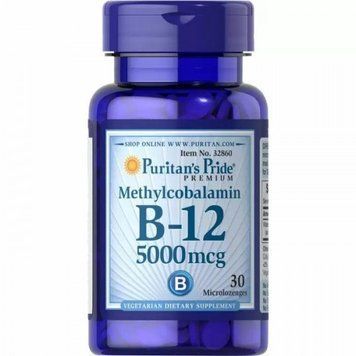 Puritan's Pride Methylcobalamin Vitamin B-12 with Cherry flavour 5000 mcg Метилкобаламін Вітамін В12 30 льодяників 775026 фото