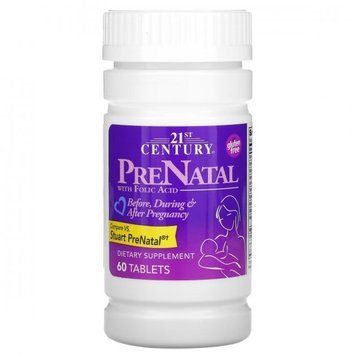 21st Century PreNatal with Folic Acid Вітамінно-мінеральний комплекс для вагітних та годуючих з фолієвою кислотою 60 таблеток 1117161 фото