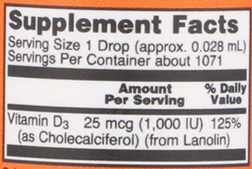 NOW Foods Vitamin D3 (Extra Strength) 1000 МЕ Витамин D3 30 мл 879386 фото