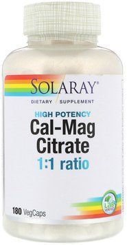 Solaray Cal-Mag Citrate, 1:1 Ratio, High Potency, 180 Veg Capsules (SOR04525) 686697 фото
