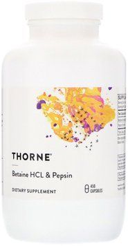Thorne Research Betaine HCL and Pepsin Бетаїну гідрохлорид і пепсин 450 капсул 793125 фото