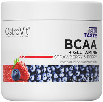Амінокислота для спорту OstroVit BCAA + Glutamine 200 g / 20 servings / strawberry & berry 1022254 фото
