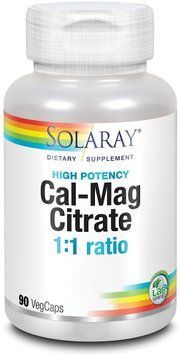 Solaray Cal-Mag Citrate, High Potency, 90 Veg Capsules (SOR04524) 686698 фото