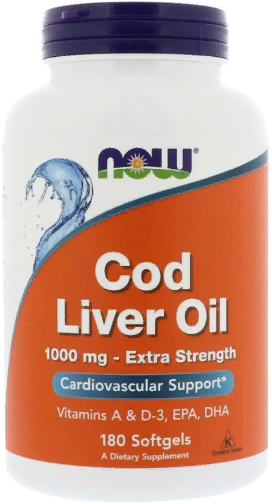 Now Foods Cod Liver Oil 1.000 mg Риб'ячий жир з печінки тріски 180 гелевих капсул 827412 фото