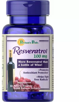 Puritan's Pride Resveratrol 100 mg Trial Size Ресвератрол 30 гелевих капсул 776483 фото
