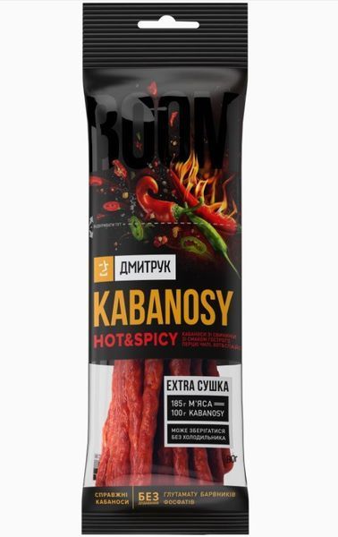 М'ясні снеки Дмитрук Kabanosy HOT&SPICY 80 г (4820247142389) 1198001 фото