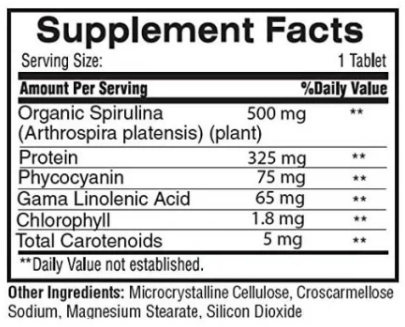 Earth's Creation Spirulina 500 mg Спіруліна 100 таблеток 1137221 фото