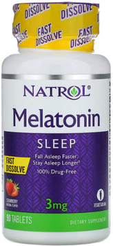 Natrol Melatonin, Fast Dissolve, Strawberry Flavor, 3 mg, 90 Tablets (NTL-06076) 722139 фото